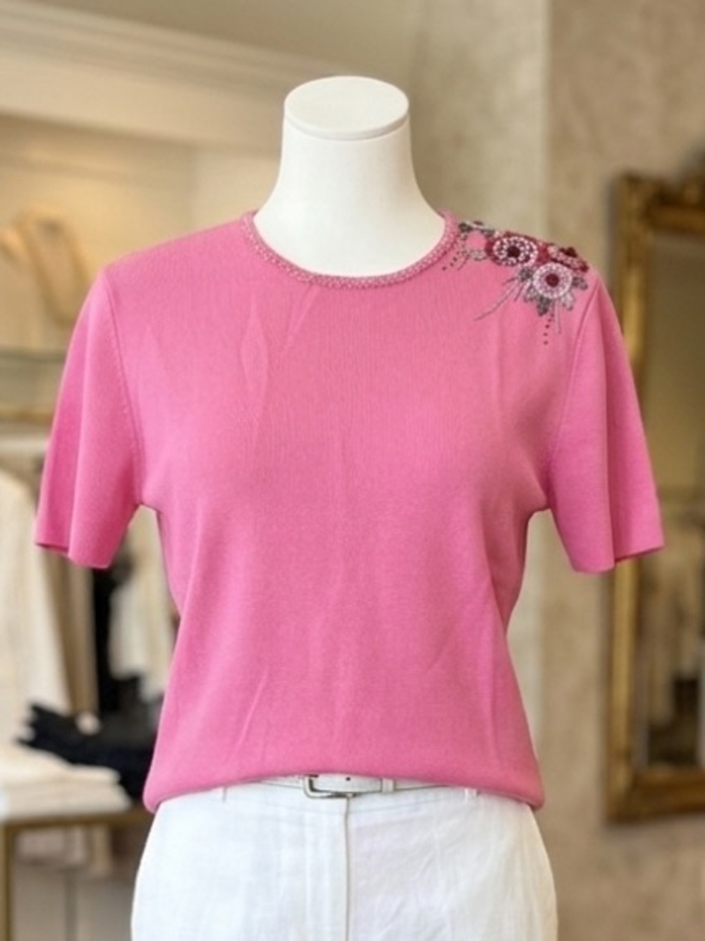 Ziani Couture Pink Embellished Short-Sleeve Top